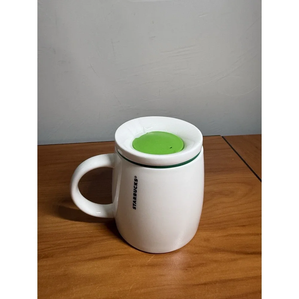STARBUCKS Chubby Travel Coffee Mug w/ Lid Green Mermaid Logo 2011 No Spill Lid